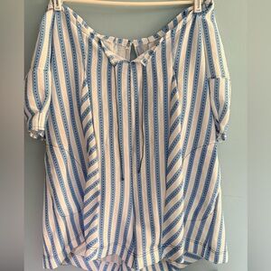 Blue and White Striped Off the Shoulder Romper